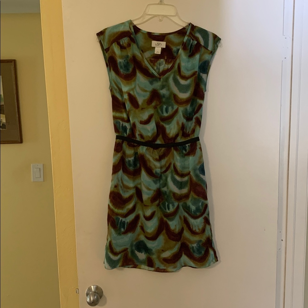 LOFT Teal and Brown V-Neck Dress size 0